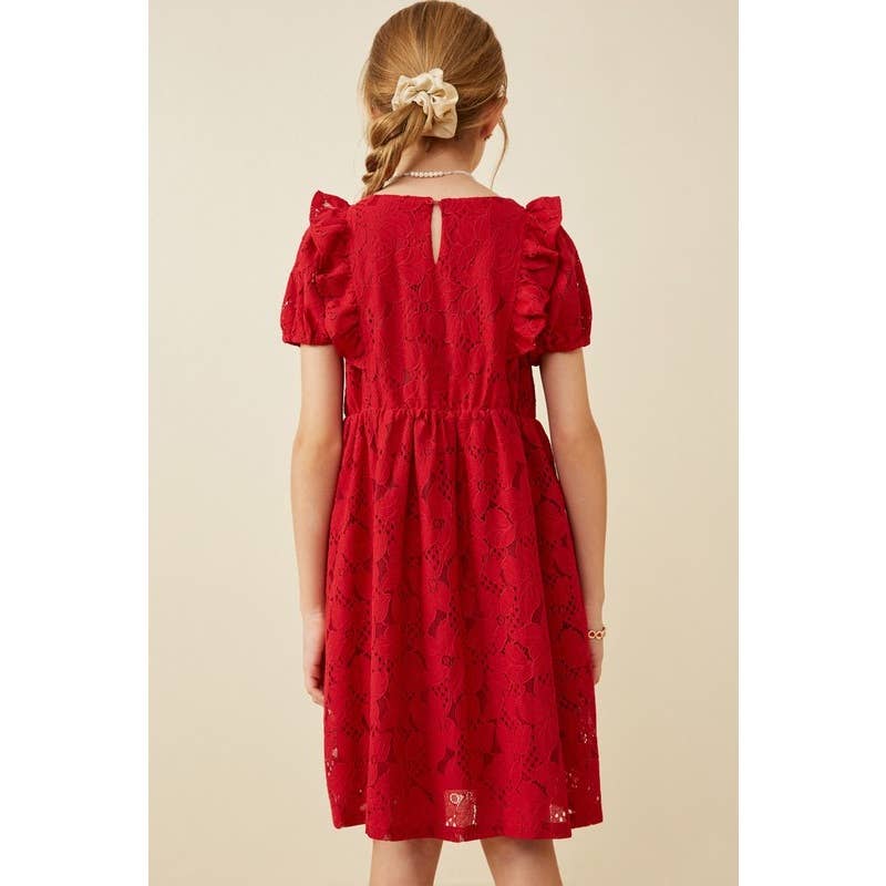 Floral Lace Ruffled Short Sleeve Dress
