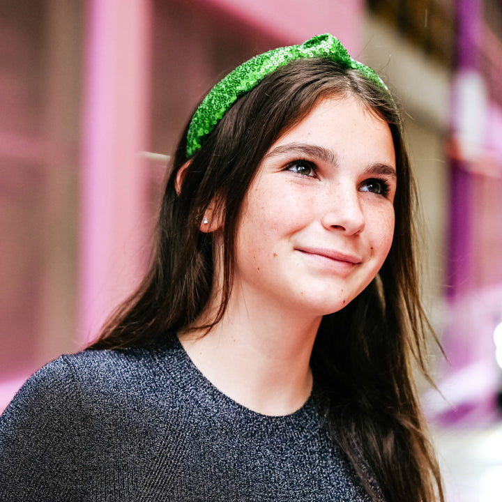 Sequin Knot Headband - Green
