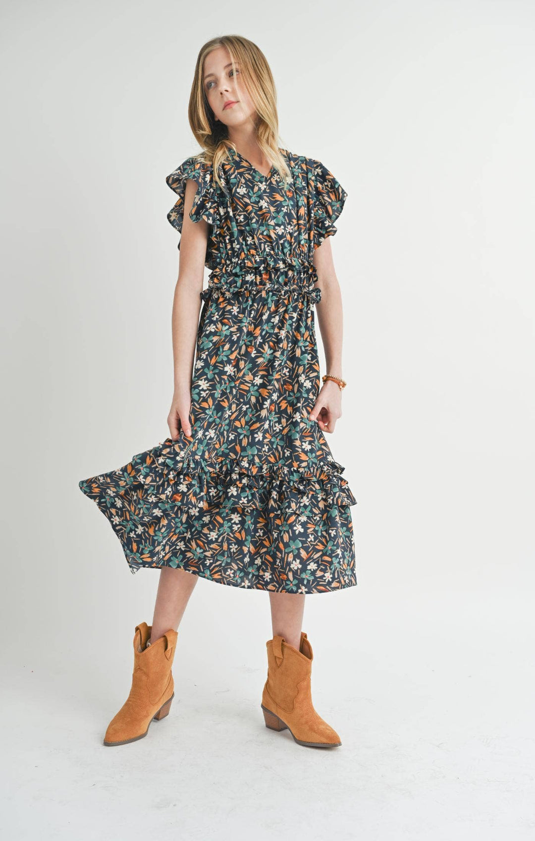 Tween Delightful Floral Ruffle Dress