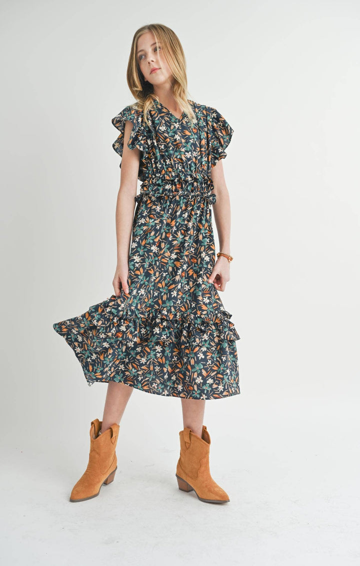 Tween Delightful Floral Ruffle Dress