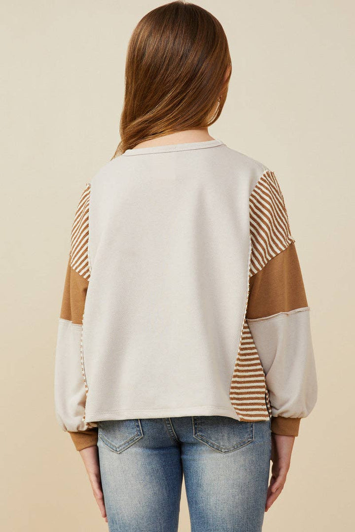 Stripe Color Block Sleeve Knit Top