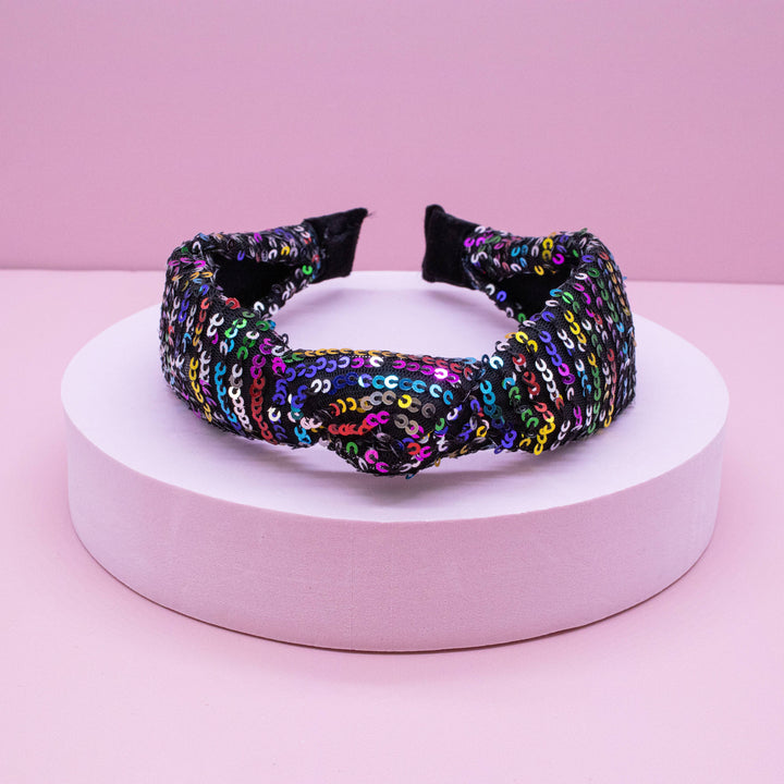 Black Rainbow Confetti Sequin Knot Headband