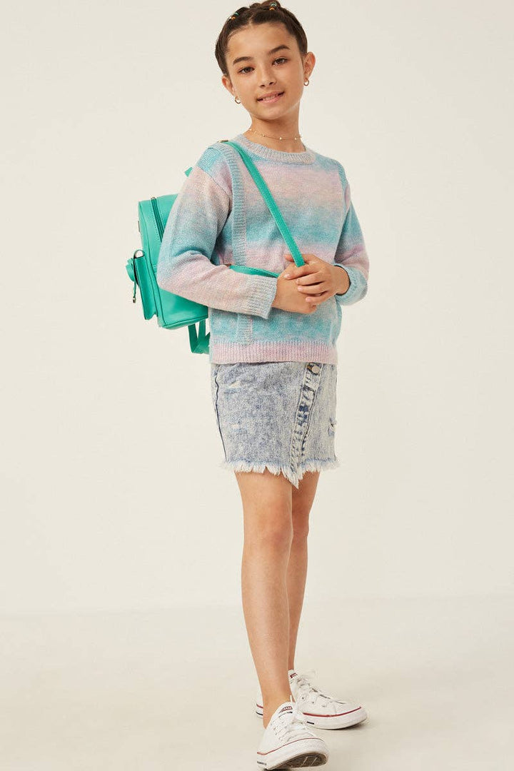 Ribbed Ruffle Pullover Ombre Sweater