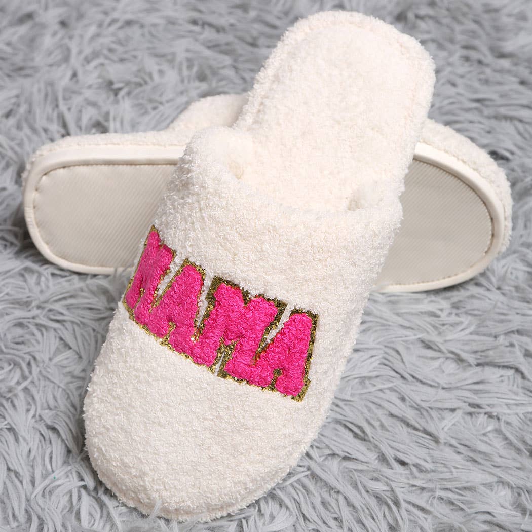 BEST MAMA Chenille Patched Home Slippers: S/M / WHITE
