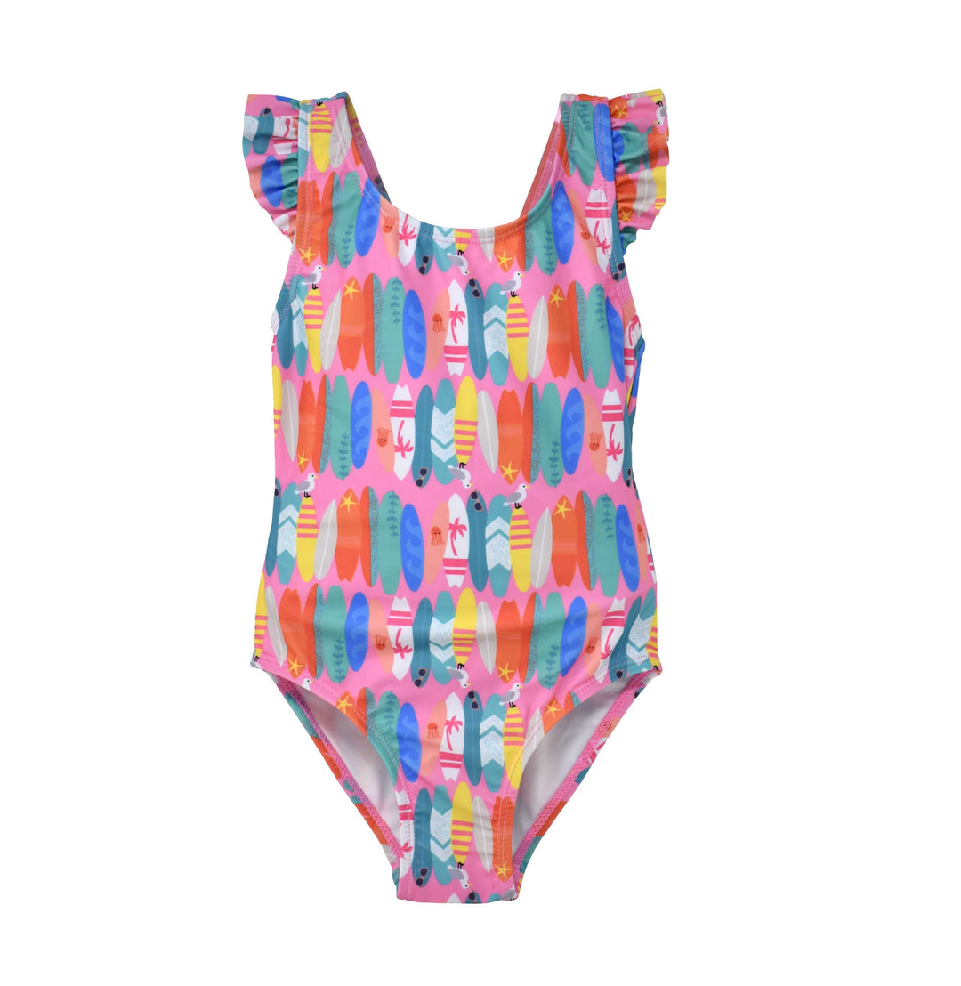 UPF50+ Lili Ruffles & Bow Swimsuit- PINK BEACH BOARDS