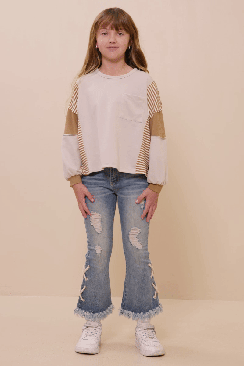Stripe Color Block Sleeve Knit Top