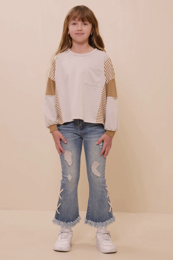 Stripe Color Block Sleeve Knit Top