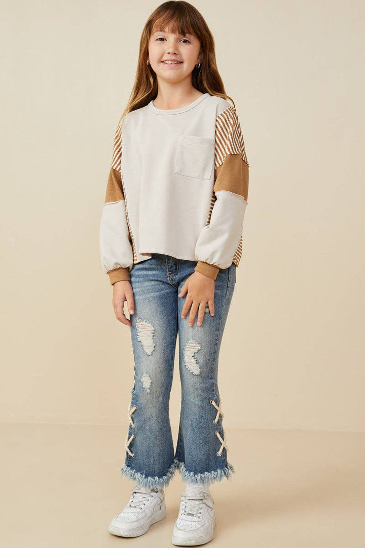 Stripe Color Block Sleeve Knit Top