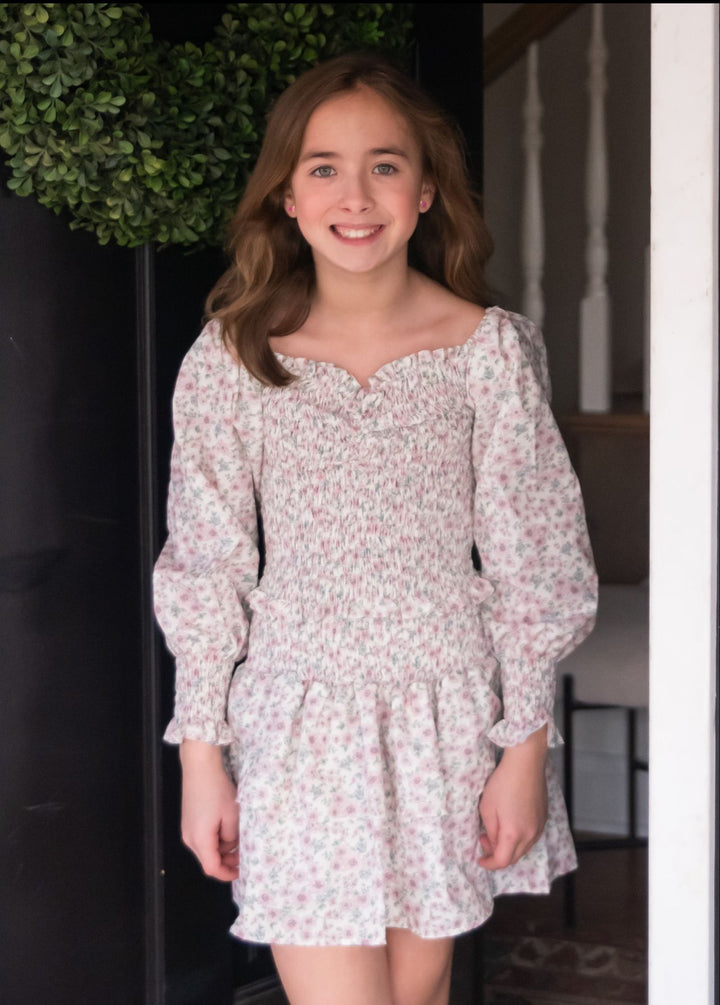 Tween L/S Smocked Top, Cherry Blossom