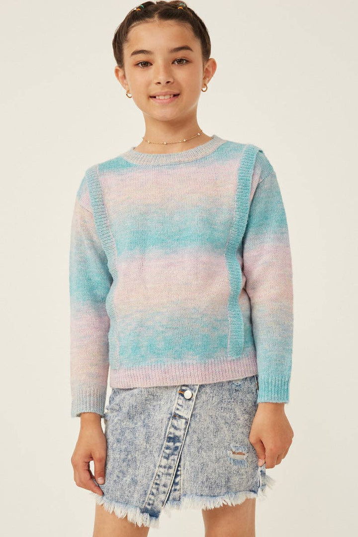 Ribbed Ruffle Pullover Ombre Sweater