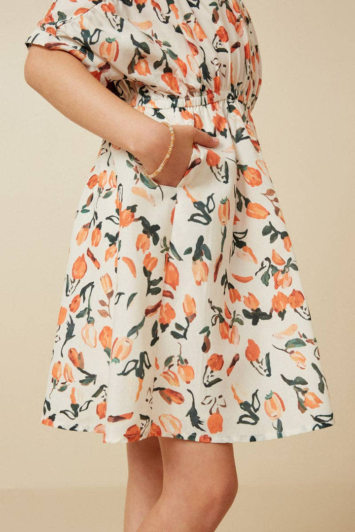 Tulip Print Dolman Sleeve Collared Dress