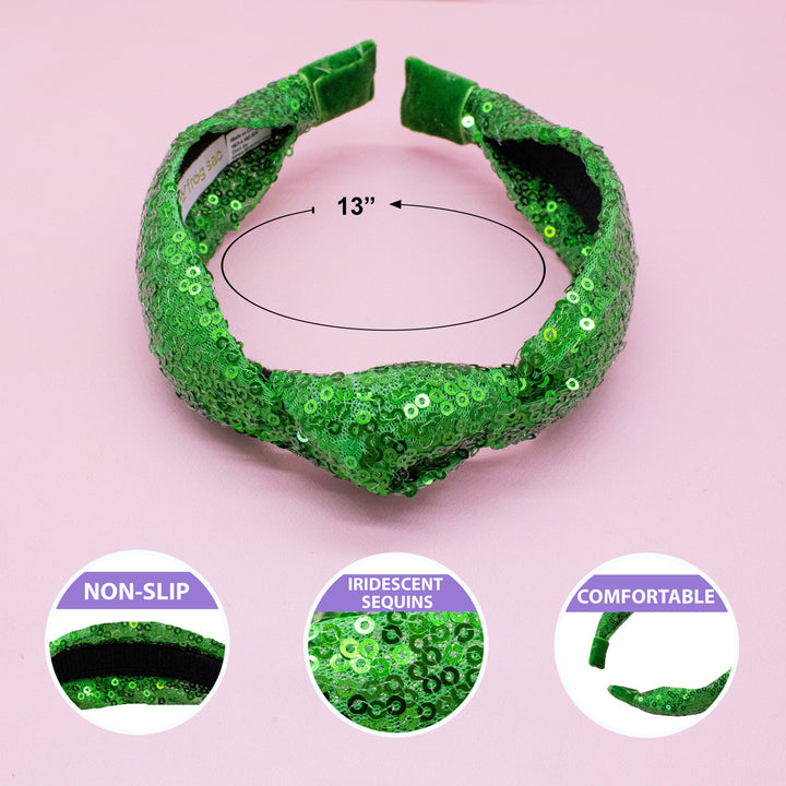 Sequin Knot Headband - Green