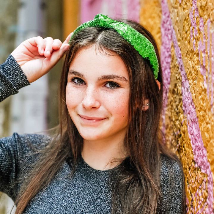 Sequin Knot Headband - Green