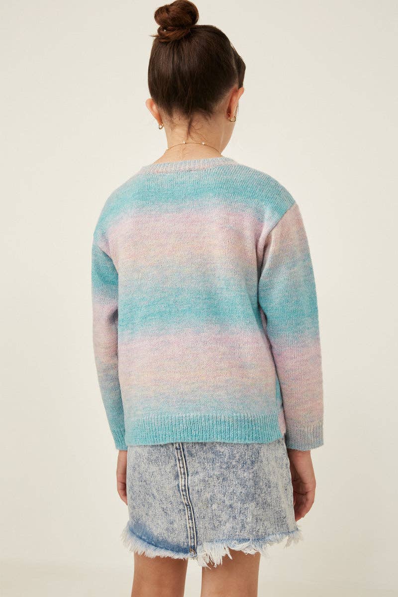 Ribbed Ruffle Pullover Ombre Sweater