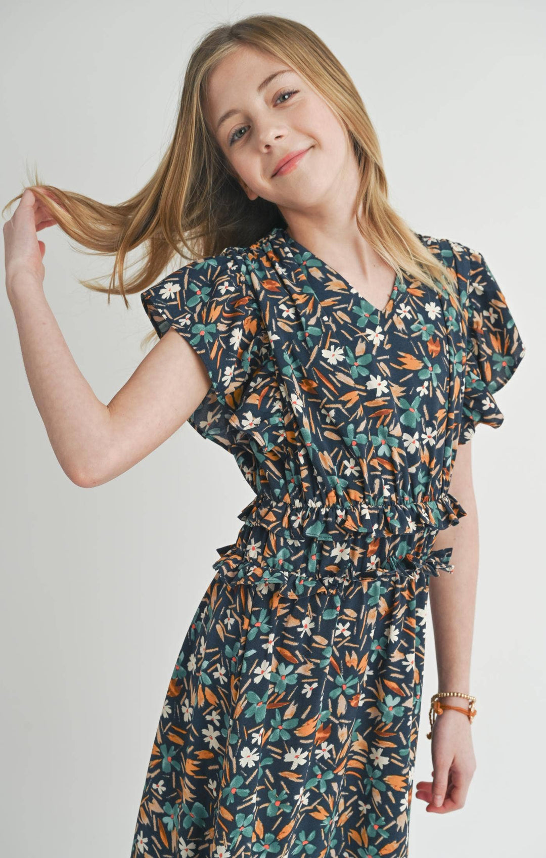 Tween Delightful Floral Ruffle Dress