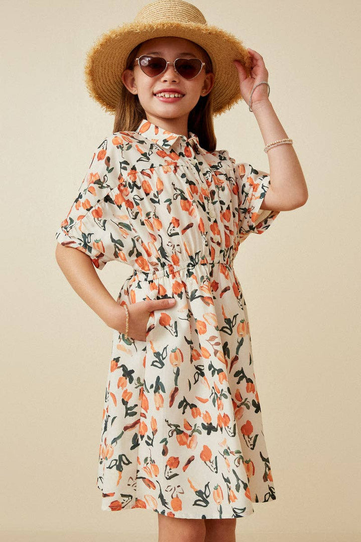 Tulip Print Dolman Sleeve Collared Dress