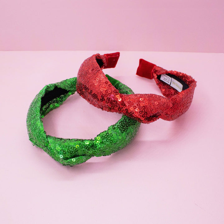 Sequin Knot Headband - Green