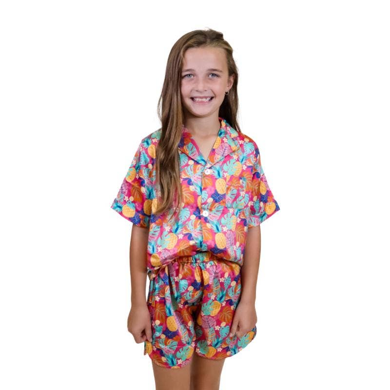 Tropical Satin Pajama Short Set