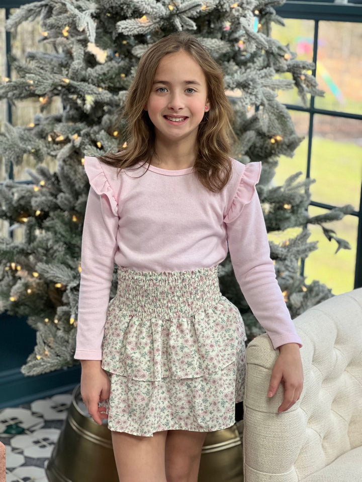 Tween Smocked Skirt- Cherry Blossom