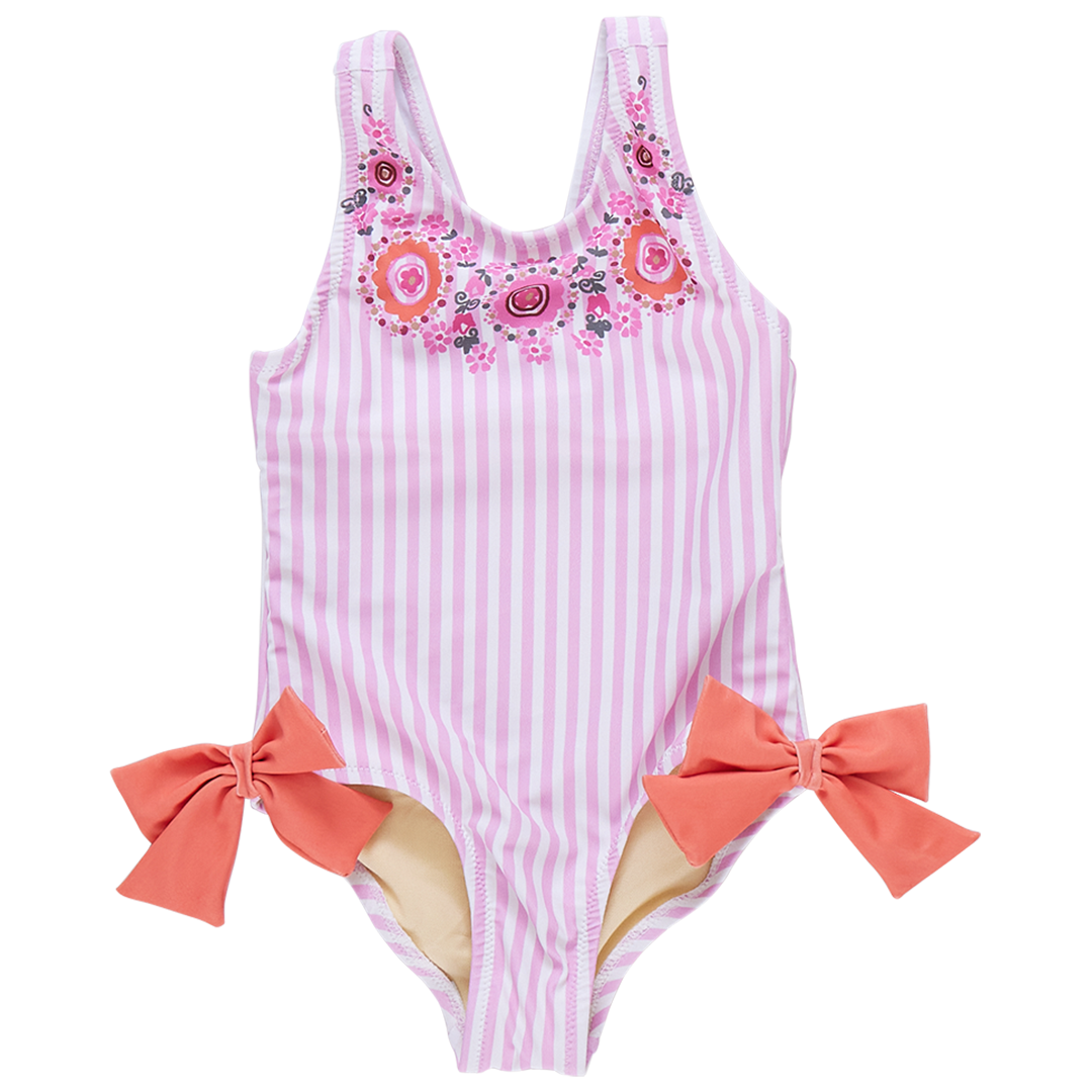 Girls Sutton Suit - Pink Faux Embroidery Stripe