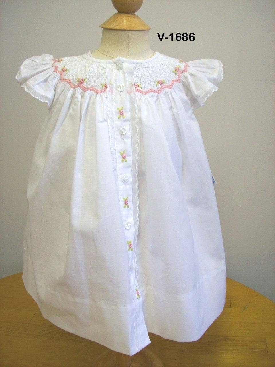 White and Pink Batiste Girl Daygown