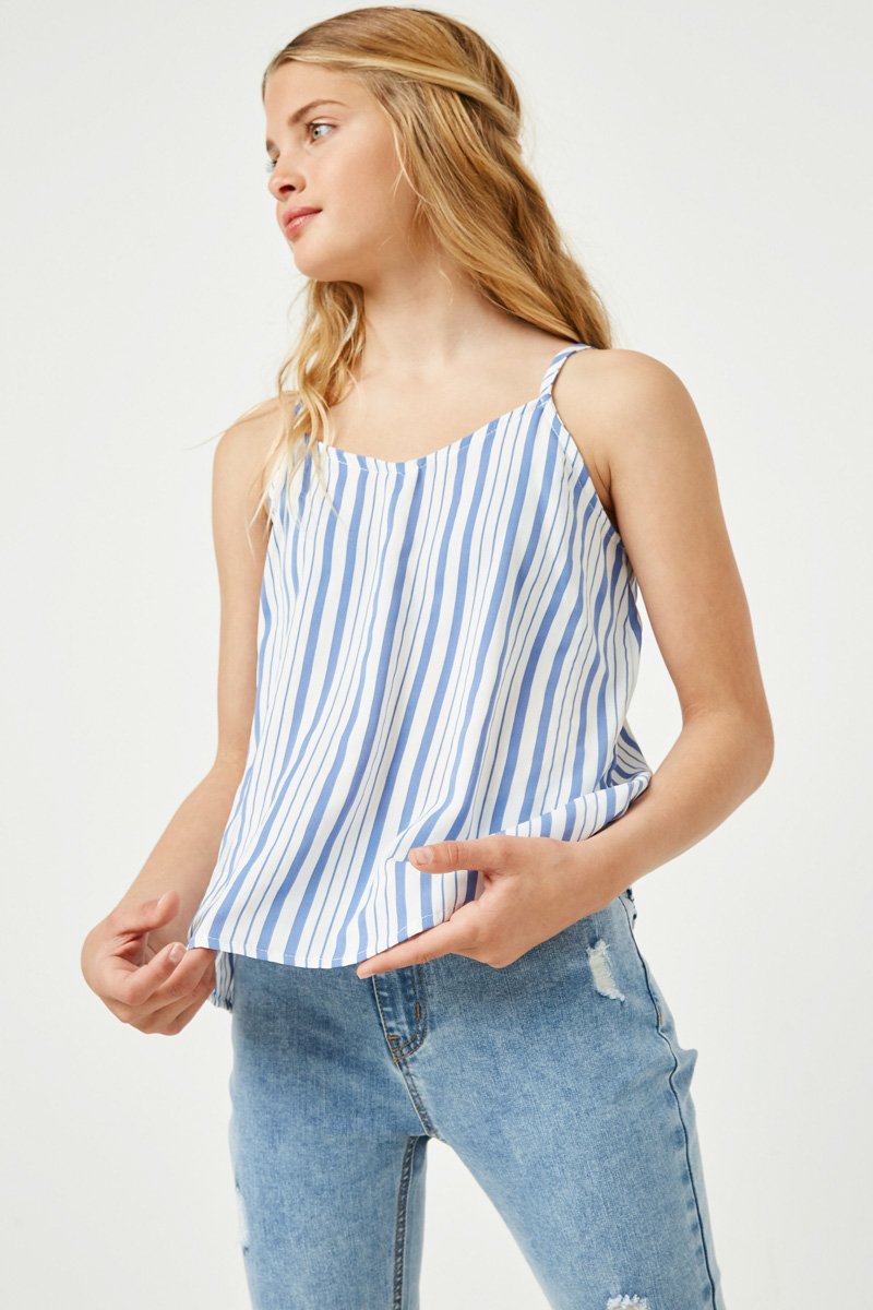 Striped V Neck Cami - Denim