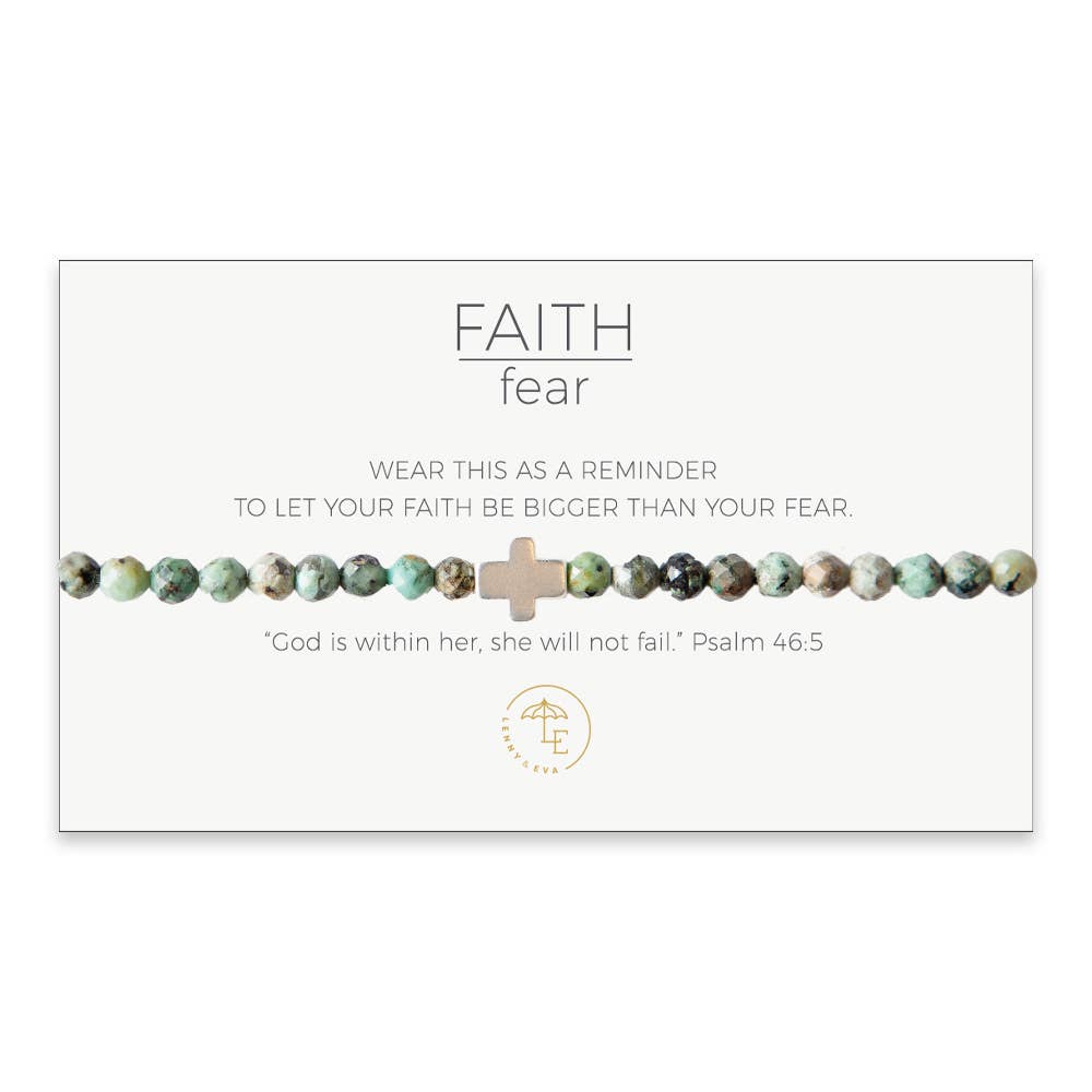 Faith Over Fear Stretch Bracelet, African Turquoise Silver