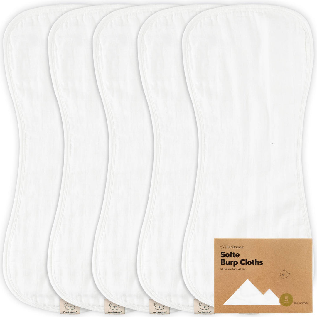 KeaBabies 5-Pack Softe Burp Cloths: Soft White