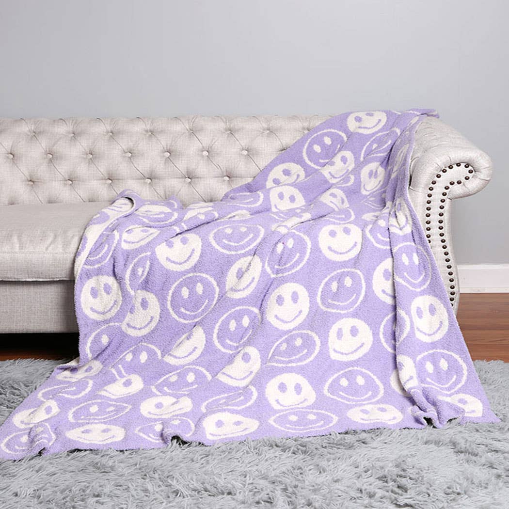 Happy Face Patterned Throw Blanket: Lavender