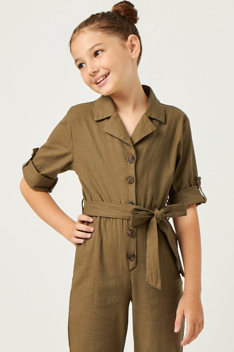 Rolled Sleeve Collared Jumpsuit with Belt