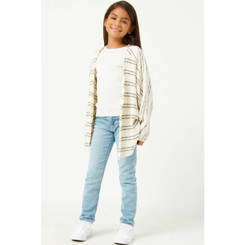 Ribbed Knit Striped Open Cardi