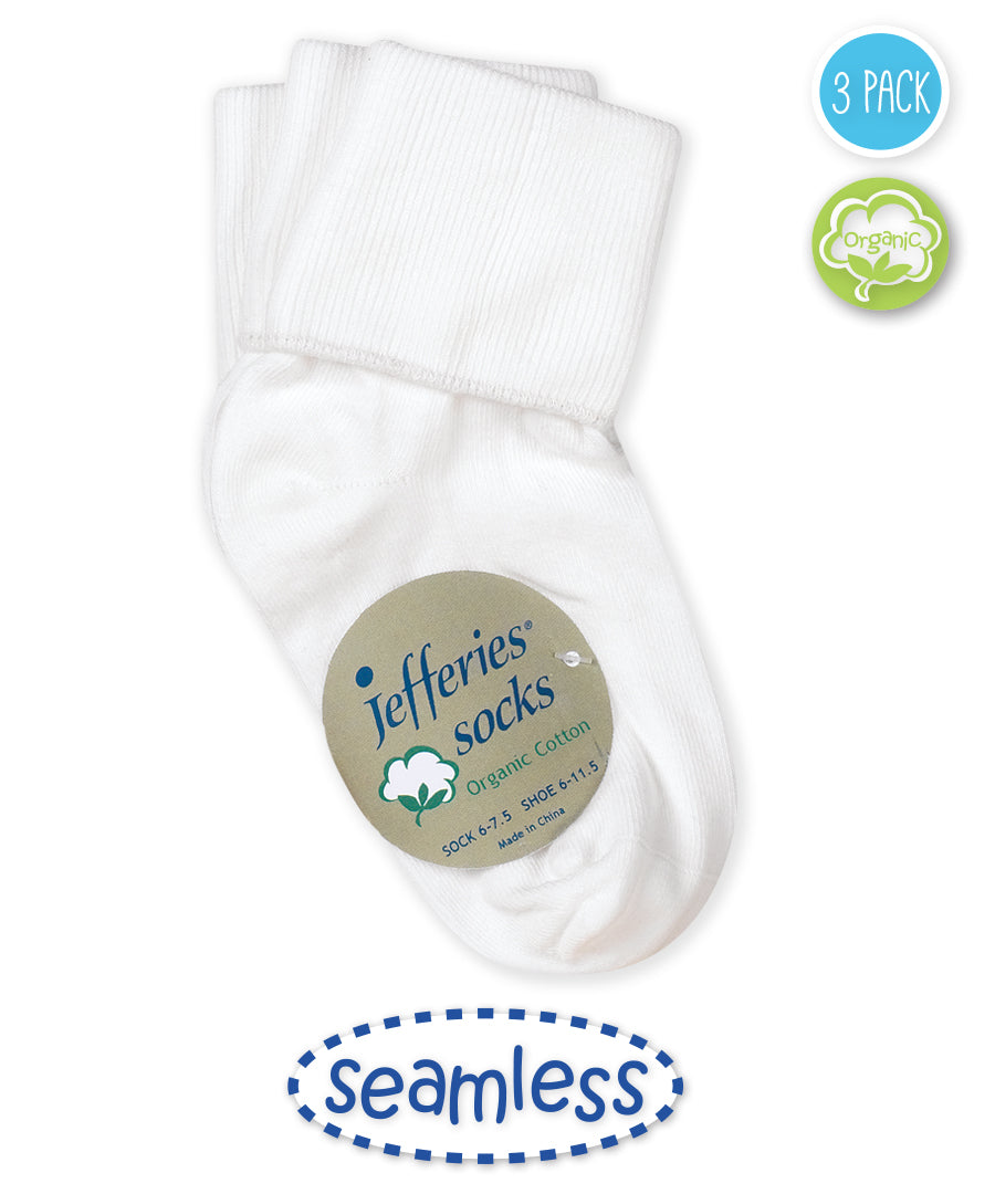 Smooth Toe Organic Cotton Turn Cuff Sock - 3 pair pack