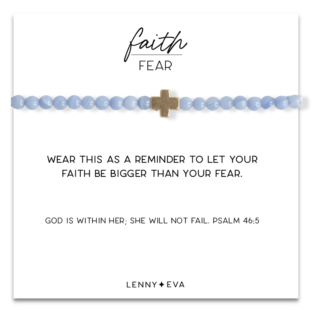 Faith Over Fear Bracelets-Blue Agate