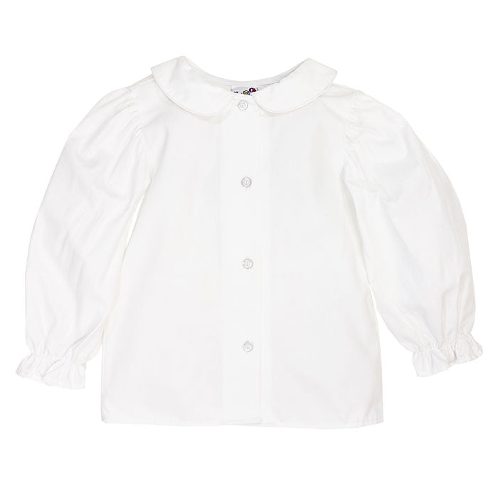 GIRLS WHITE LONG SLEEVE PIPED BLOUSE
