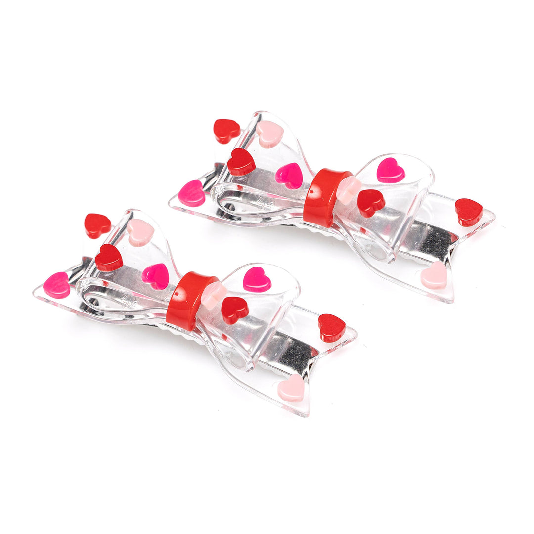 Fat Bow Red/Pink Heart Alligator Clips