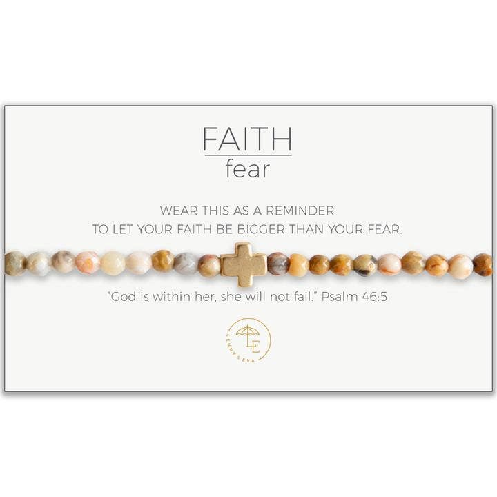 Faith Over Fear Stretch Bracelet, Mexican Agate Gold