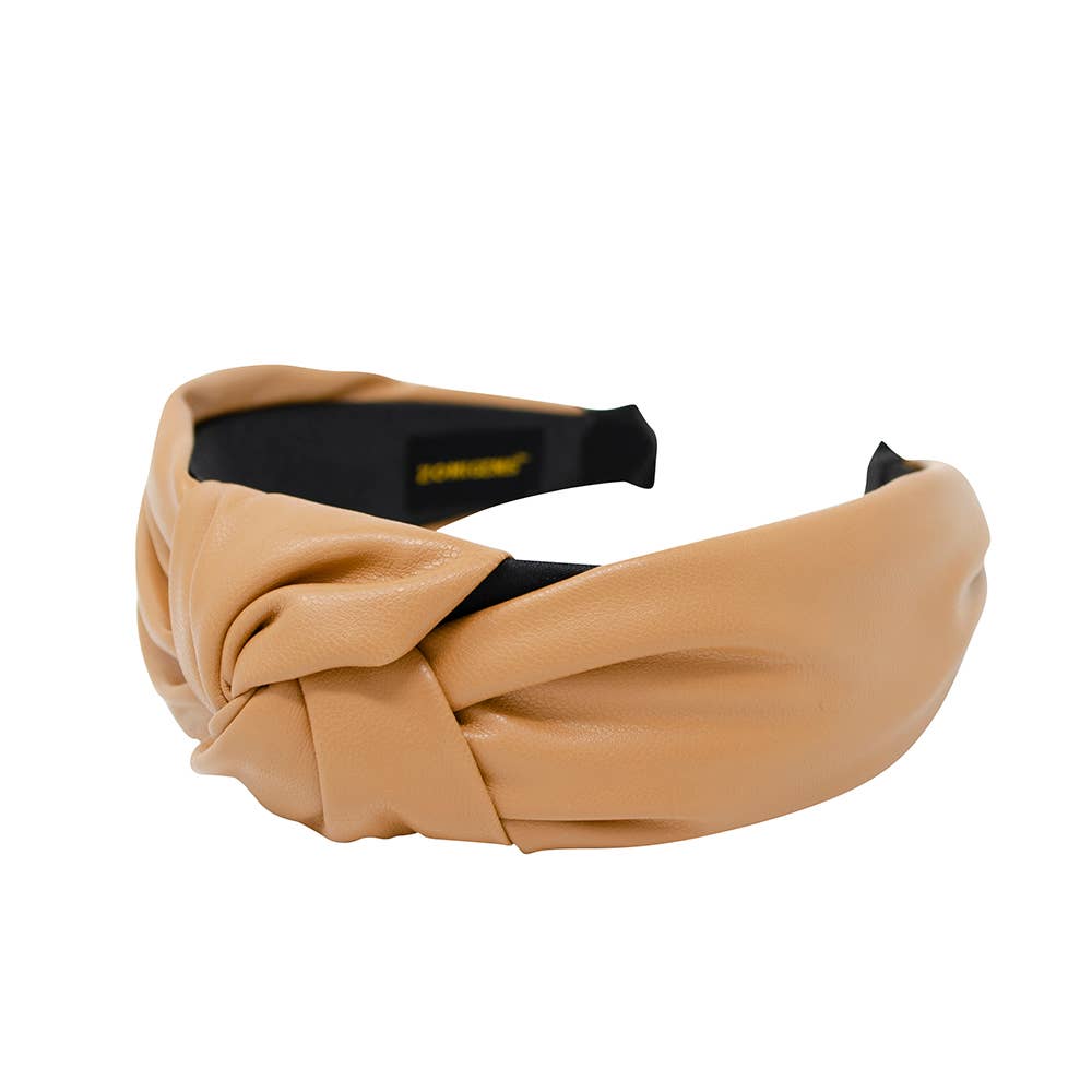 Leather Knotted Hairband- beige