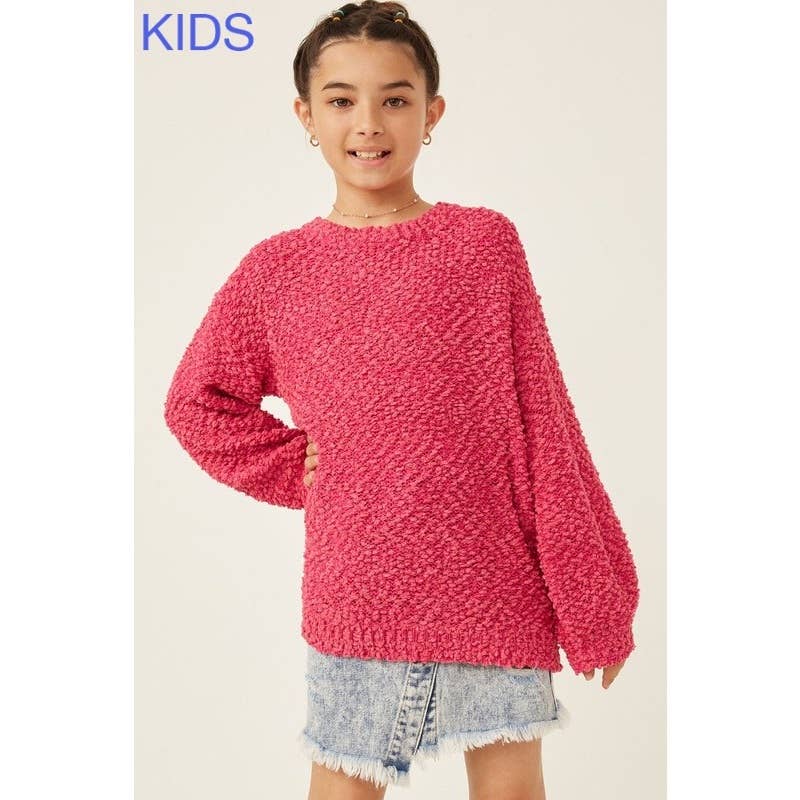 Popcorn Knit Sweater - Fushsia