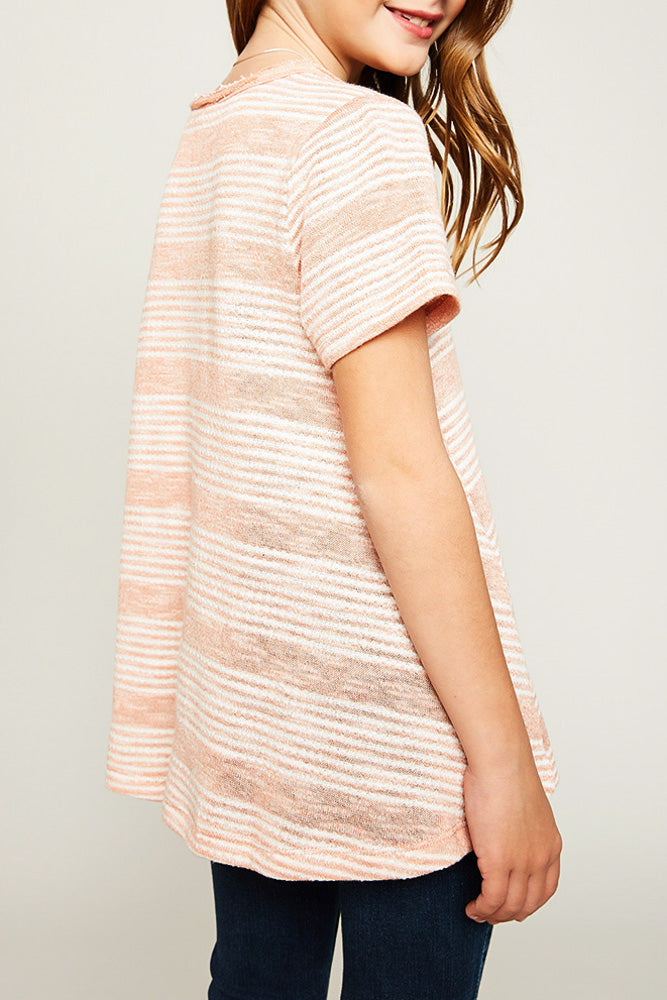 RIBBED STRIPE CREW NECK TEE