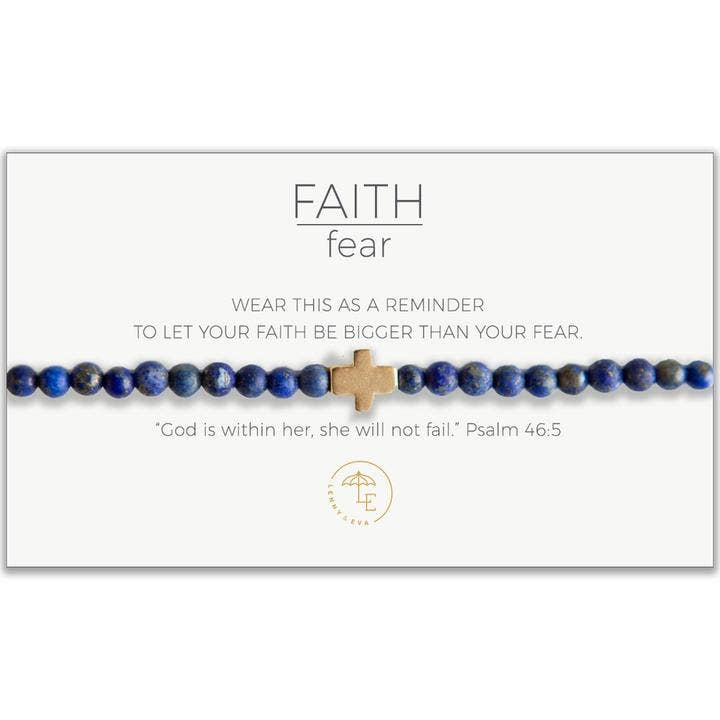 Faith Over Fear Stretch Bracelet, Lapis Lazuli Gold
