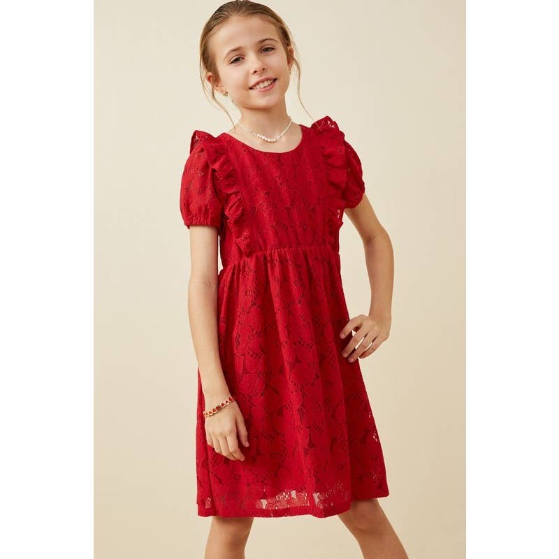 Floral Lace Ruffled Short Sleeve Dress