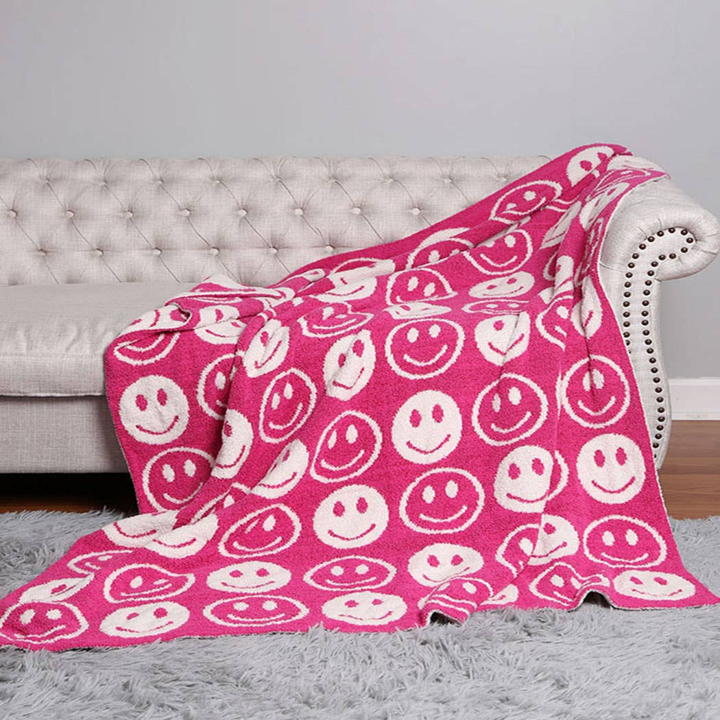 Happy Face Patterned Throw Blanket: Fuchsia
