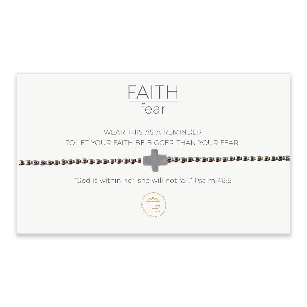 Faith Over Fear Stretch Bracelet, Silver