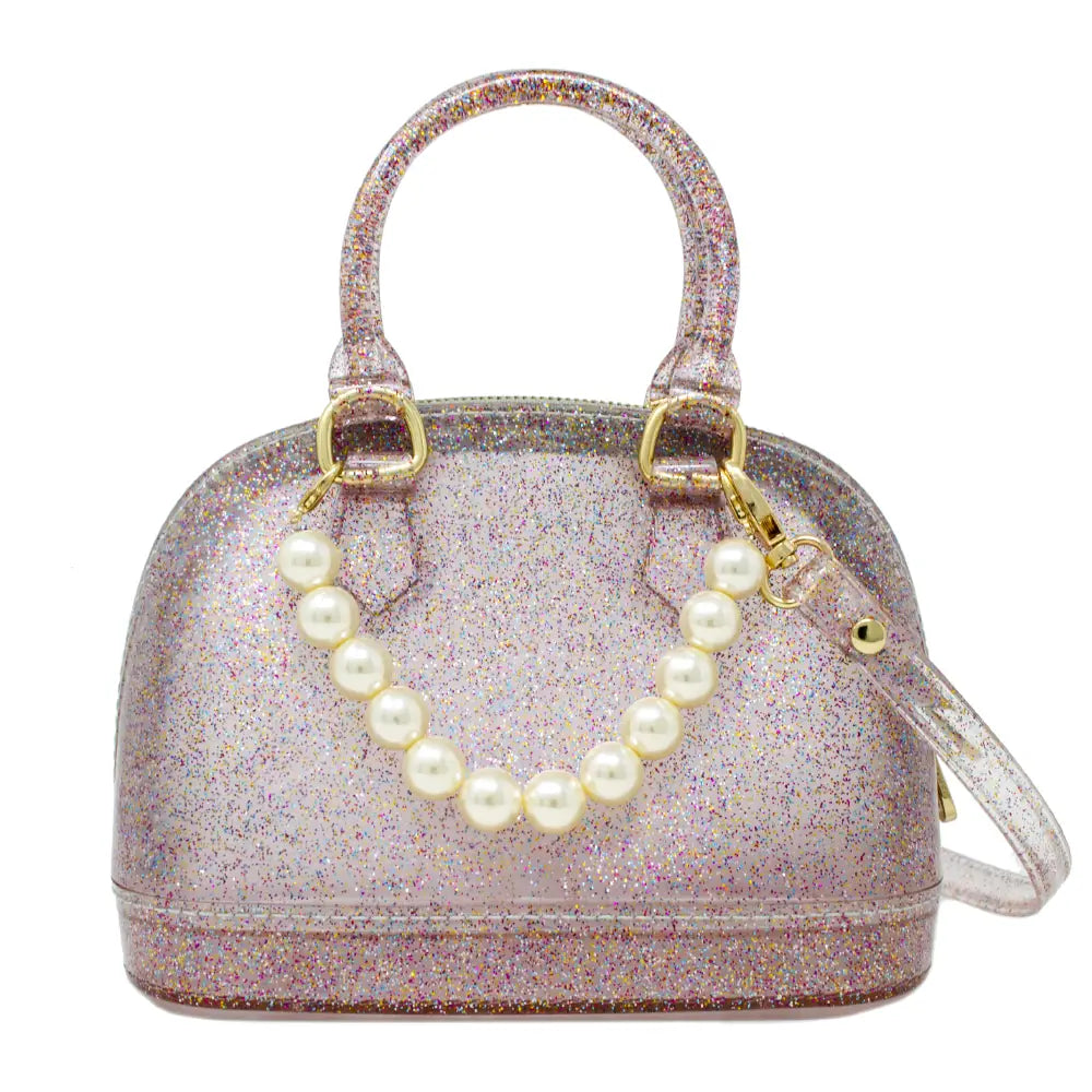 Rainbow Jelly Bowling Crossbody Handbag with Pearls
