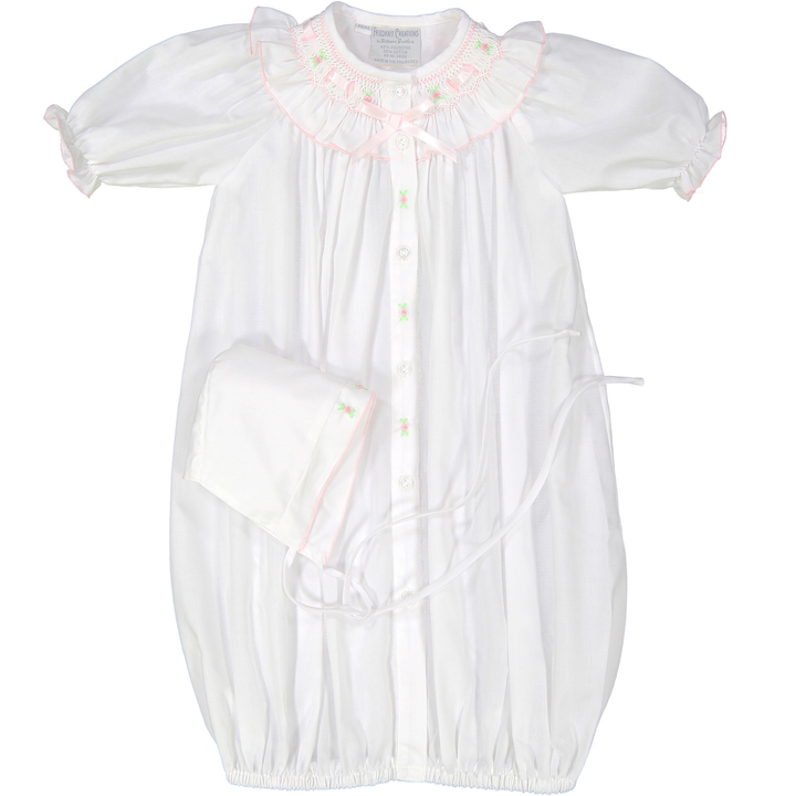 Ribbon Ruffle Smocked Take Me Home Gown + Hat